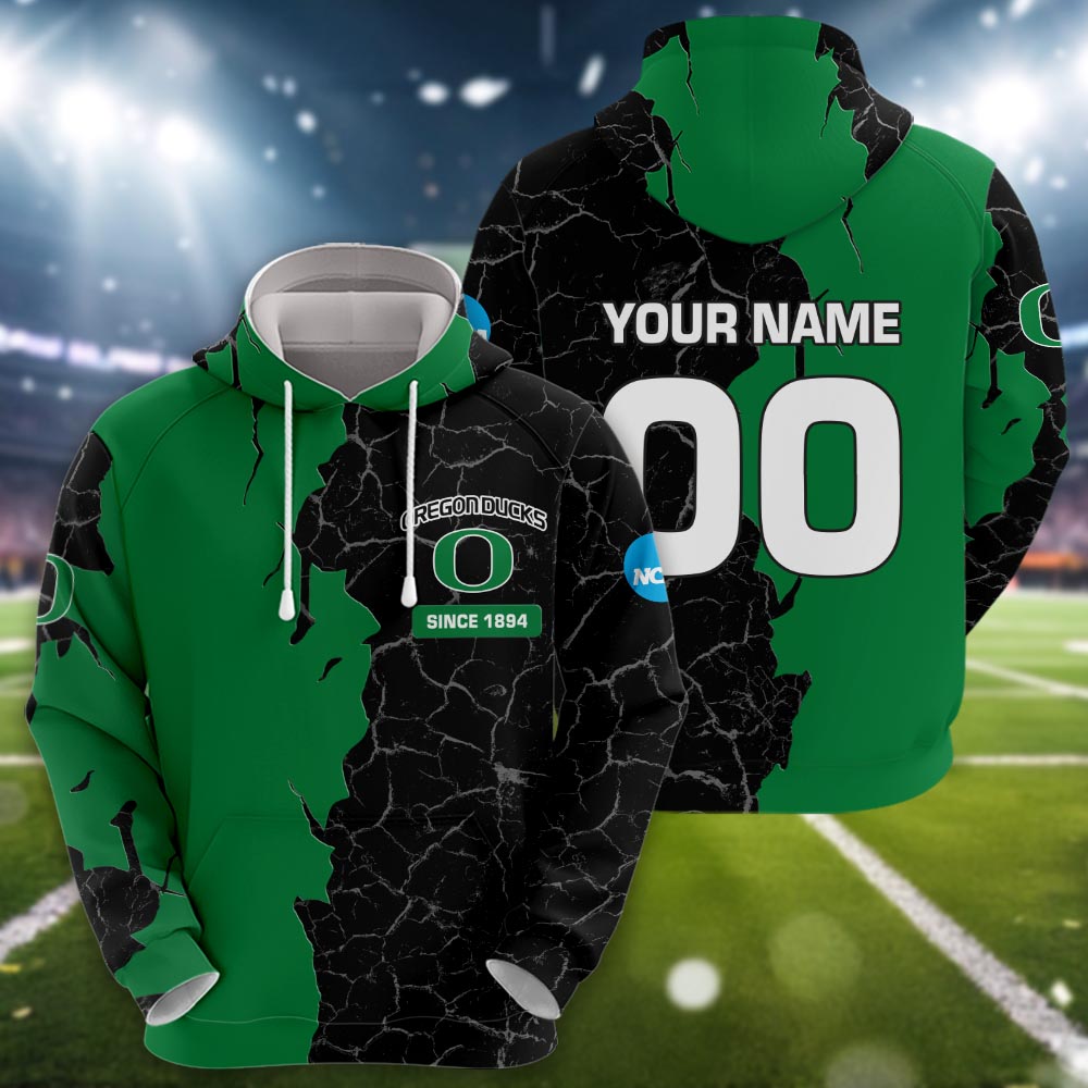 Oregon Ducks 3d Cracked Design Personalized Apparel