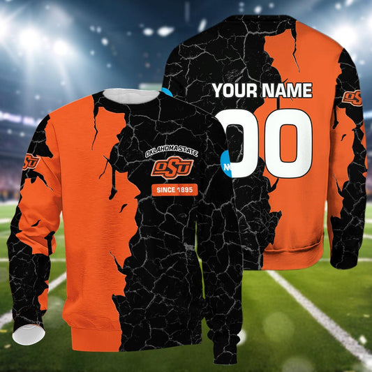 Oklahoma State Cowboys 3d Cracked Design Personalized Apparel
