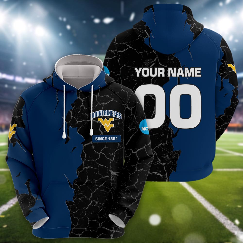 West Virginia Mountaineers 3d Cracked Design Personalized Apparel