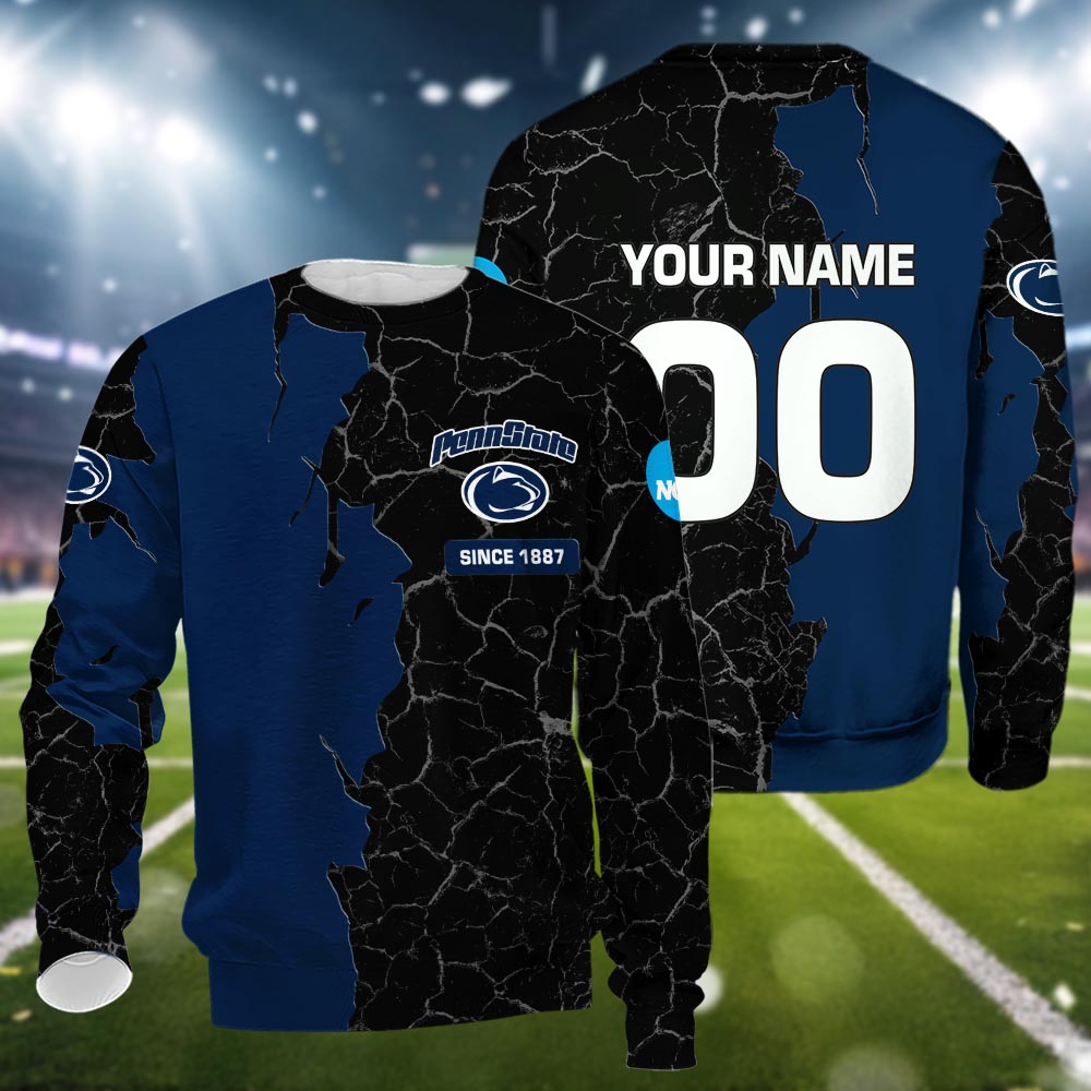 Penn State Nittany Lions 3d Cracked Design Personalized Apparel