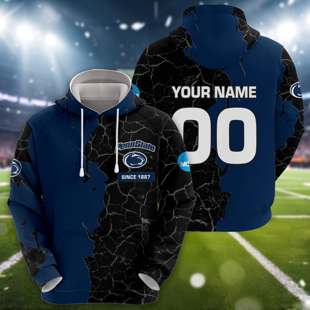 Penn State Nittany Lions 3d Cracked Design Personalized Apparel