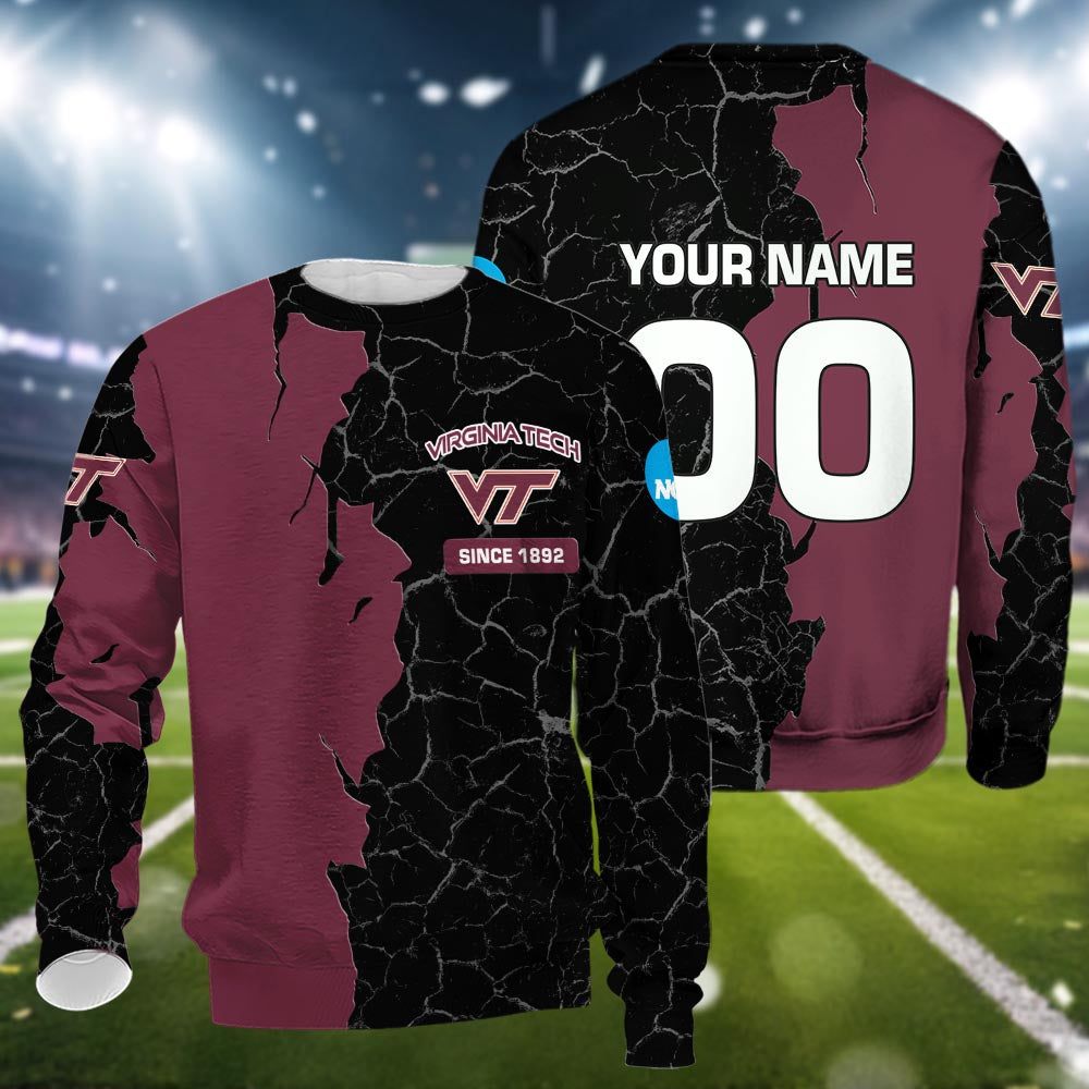 Virginia Tech Hokies 3d Cracked Design Personalized Apparel
