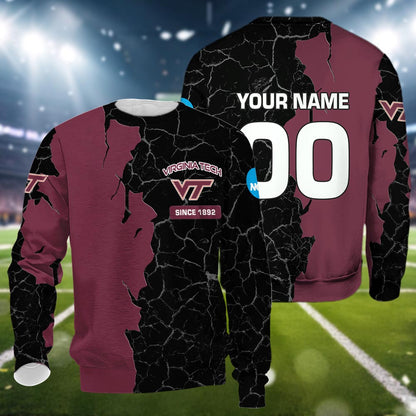 Virginia Tech Hokies 3d Cracked Design Personalized Apparel