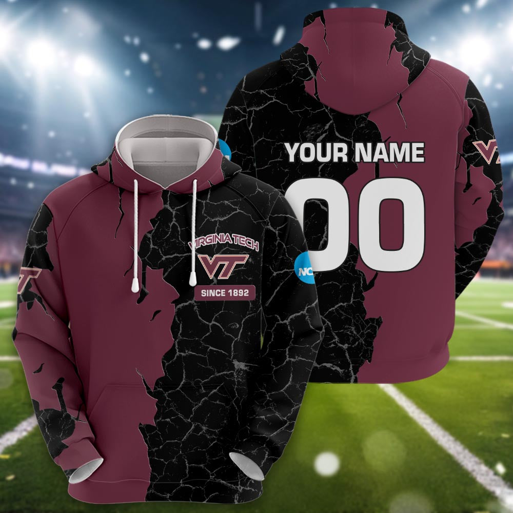 Virginia Tech Hokies 3d Cracked Design Personalized Apparel
