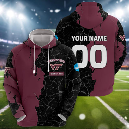 Virginia Tech Hokies 3d Cracked Design Personalized Apparel