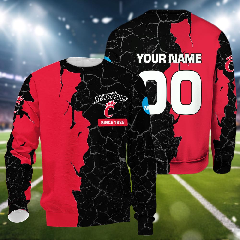 Cincinnati Bearcats 3d Cracked Design Personalized Apparel