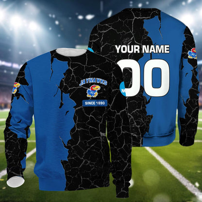 Kansas Jayhawks 3d Cracked Design Personalized Apparel