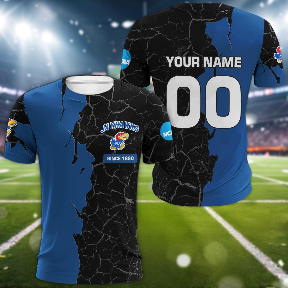 Kansas Jayhawks 3d Cracked Design Personalized Apparel