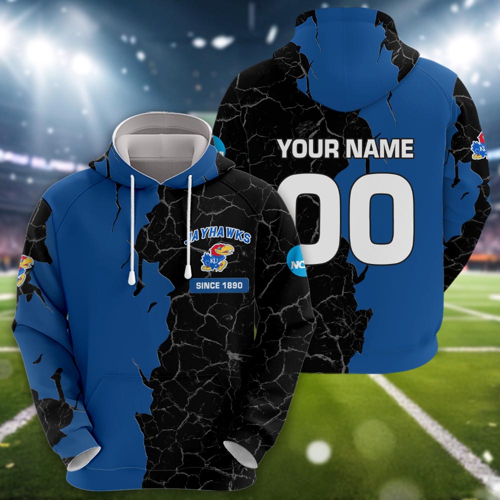 Kansas Jayhawks 3d Cracked Design Personalized Apparel