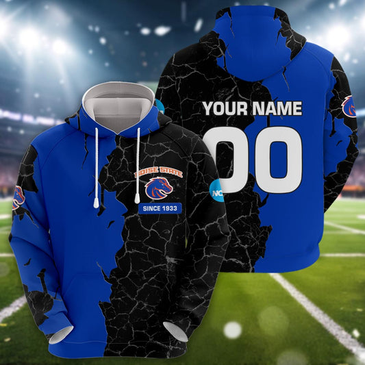 Boise State Broncos 3d Cracked Design Personalized Apparel