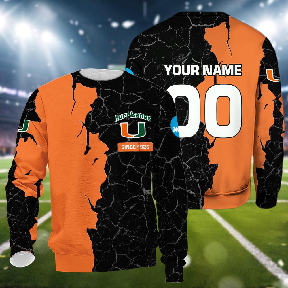 Miami Hurricanes 3d Cracked Design Personalized Apparel