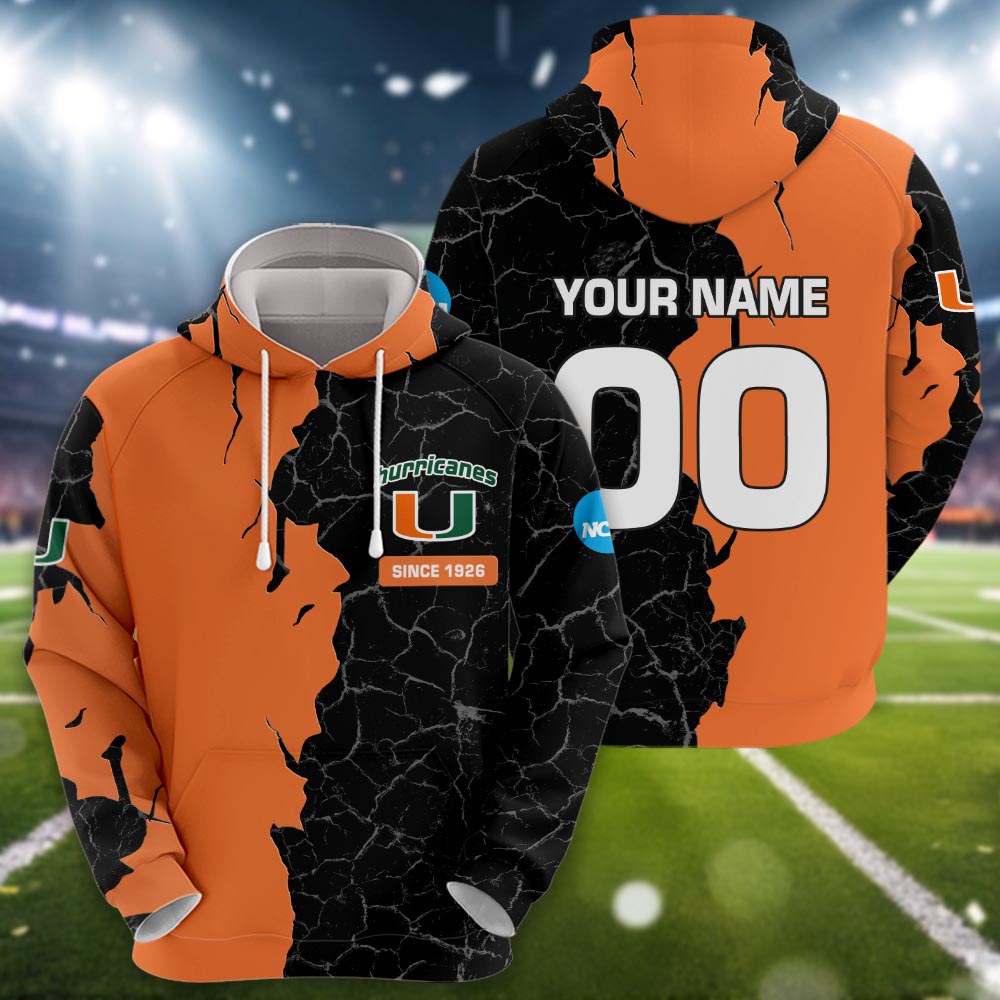 Miami Hurricanes 3d Cracked Design Personalized Apparel