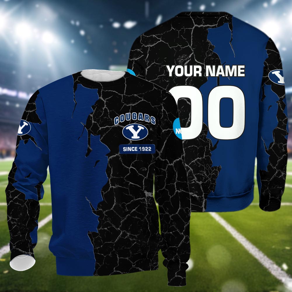 Byu Cougars 3d Cracked Design Personalized Apparel