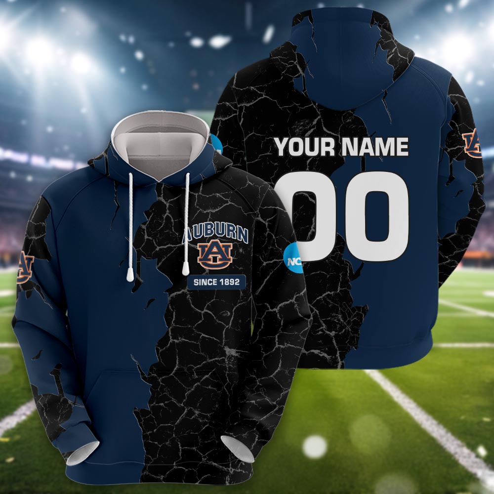 Auburn Tigers 3d Cracked Design Personalized Apparel