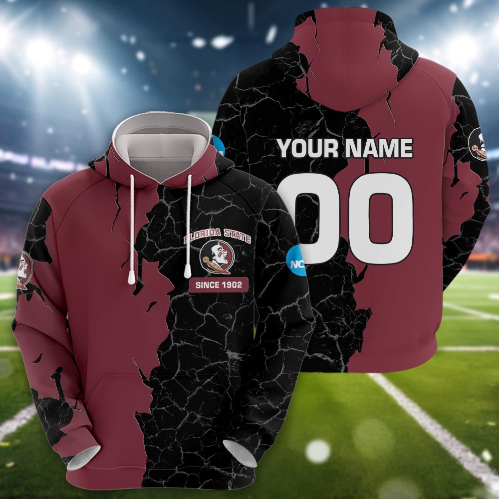 Florida State Seminoles 3d Cracked Design Personalized Apparel