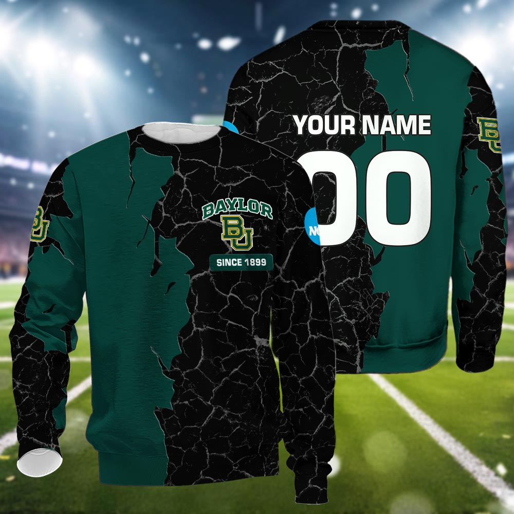 Baylor Bears 3d Cracked Design Personalized Apparel
