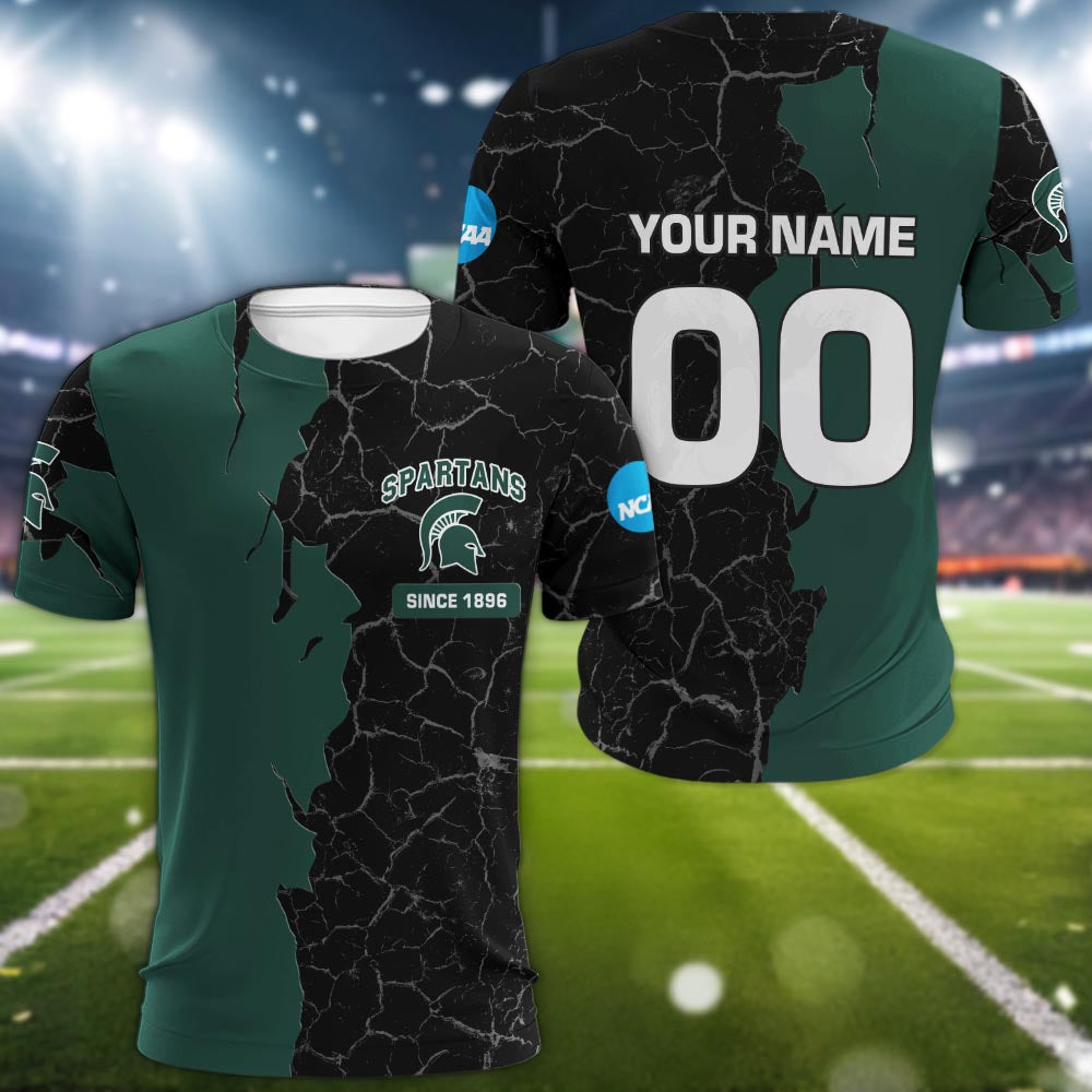 Michigan State Spartans 3d Cracked Design Personalized Apparel