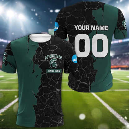 Michigan State Spartans 3d Cracked Design Personalized Apparel