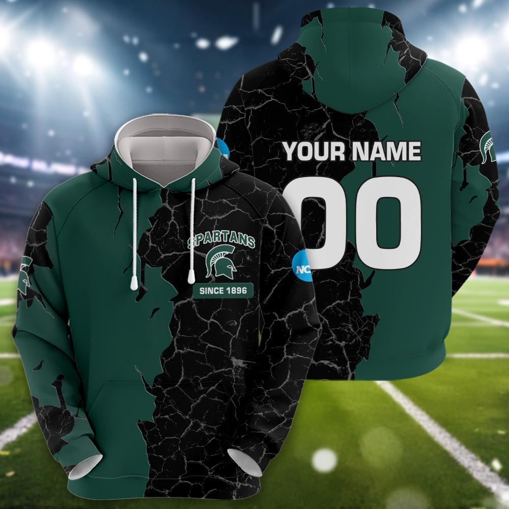 Michigan State Spartans 3d Cracked Design Personalized Apparel
