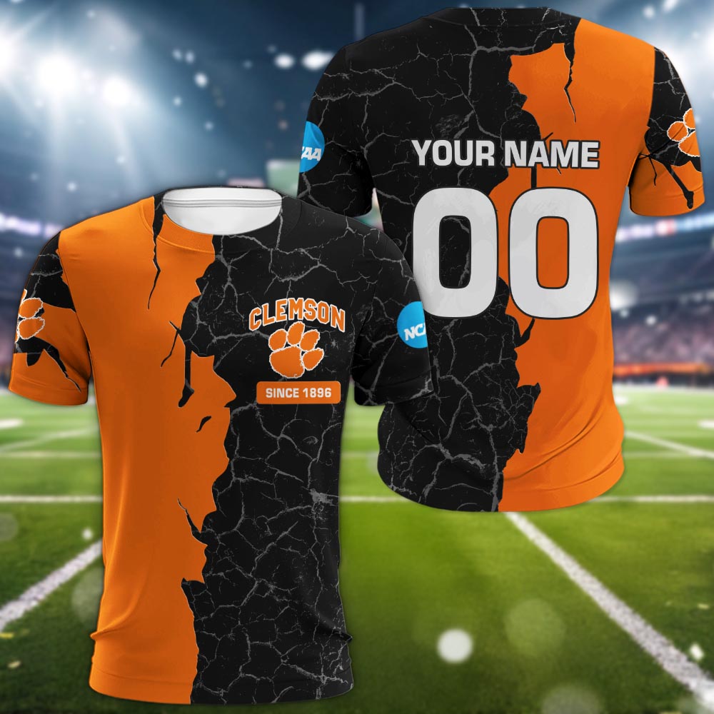 Clemson Tigers 3d Cracked Design Personalized Apparel