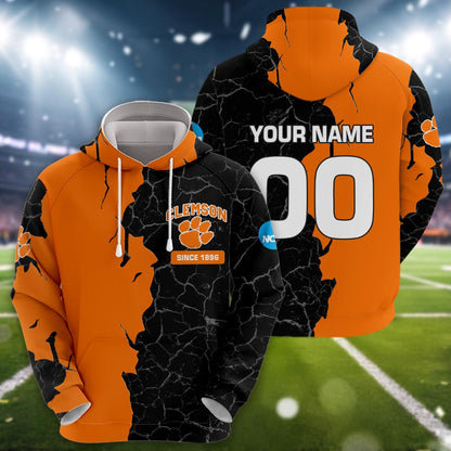 Clemson Tigers 3d Cracked Design Personalized Apparel