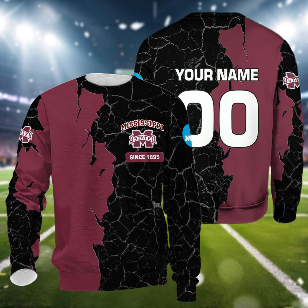 Mississippi State Bulldogs 3d Cracked Design Personalized Apparel