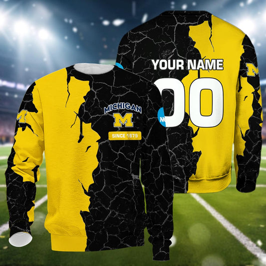 Michigan Wolverines 3d Cracked Design Personalized Apparel
