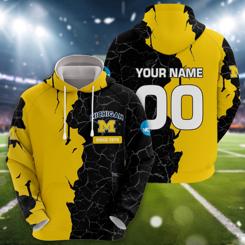 Michigan Wolverines 3d Cracked Design Personalized Apparel