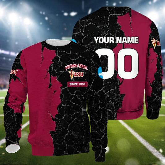 Arizona State Sun Devils 3d Cracked Design Personalized Apparel