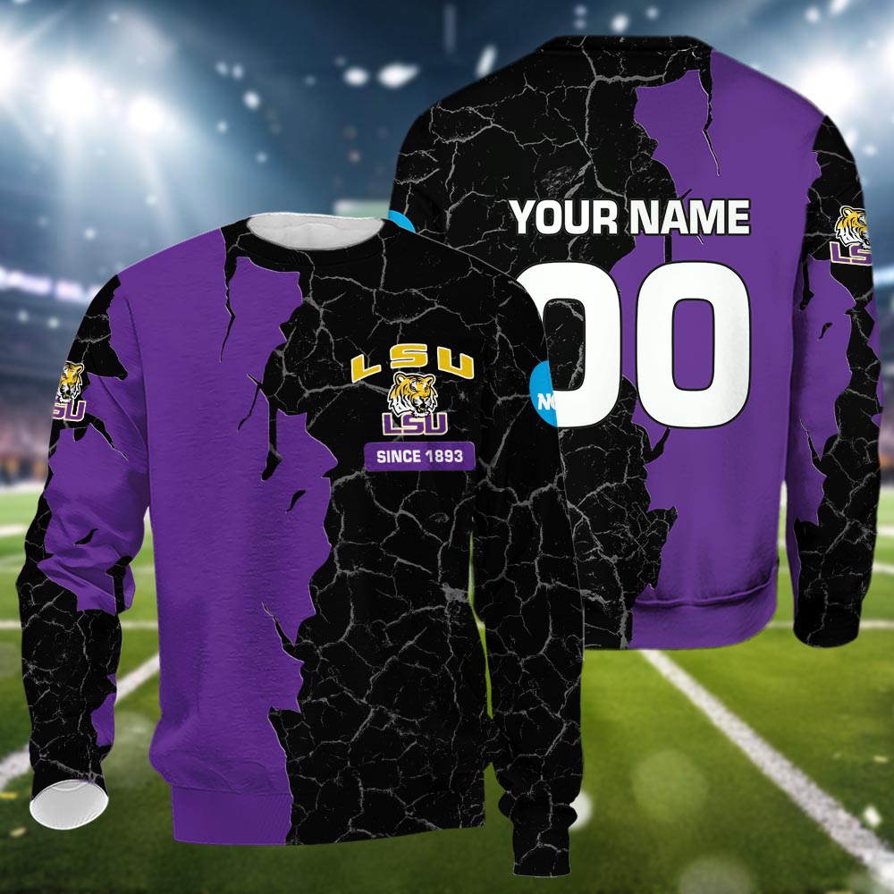 Lsu Tigers 3d Cracked Design Personalized Apparel