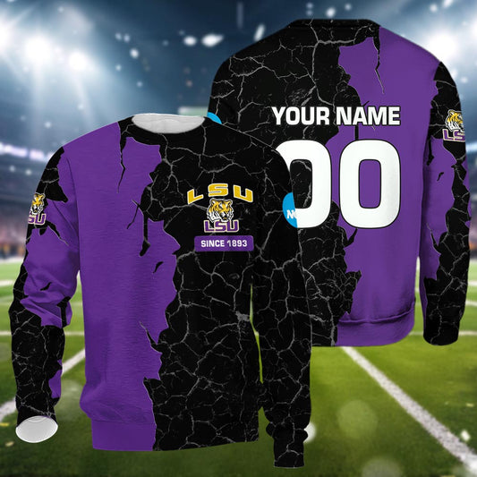 Lsu Tigers 3d Cracked Design Personalized Apparel