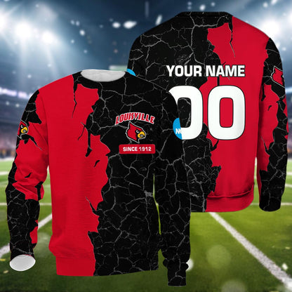 Louisville Cardinals 3d Cracked Design Personalized Apparel