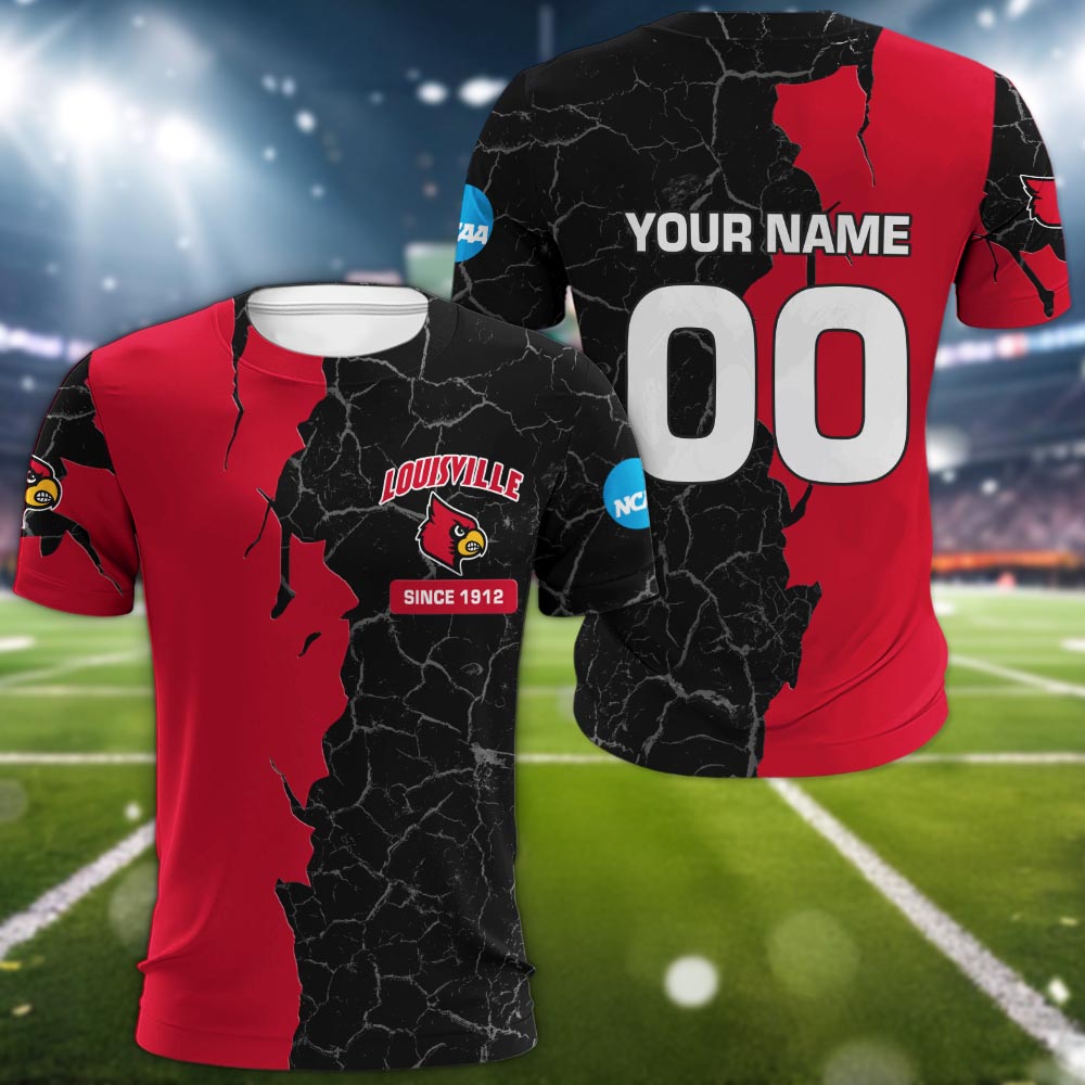 Louisville Cardinals 3d Cracked Design Personalized Apparel