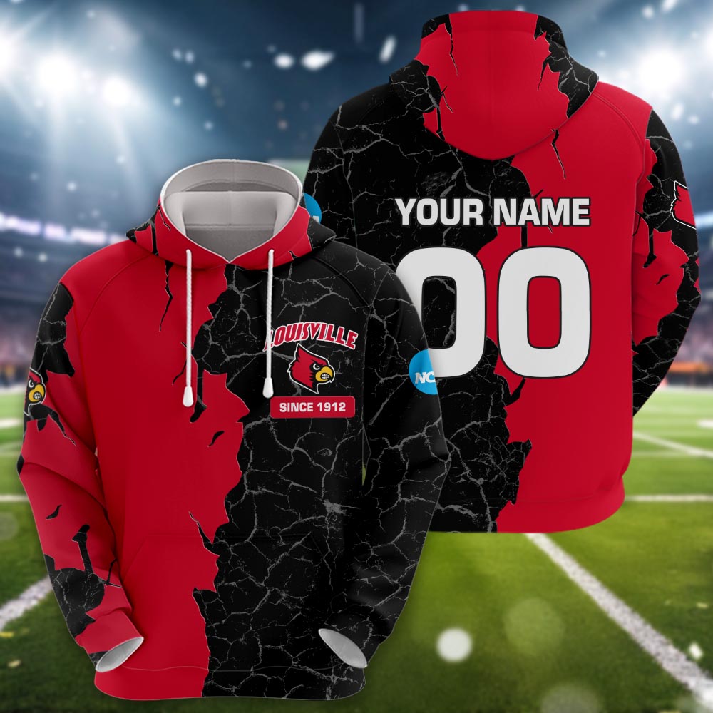 Louisville Cardinals 3d Cracked Design Personalized Apparel