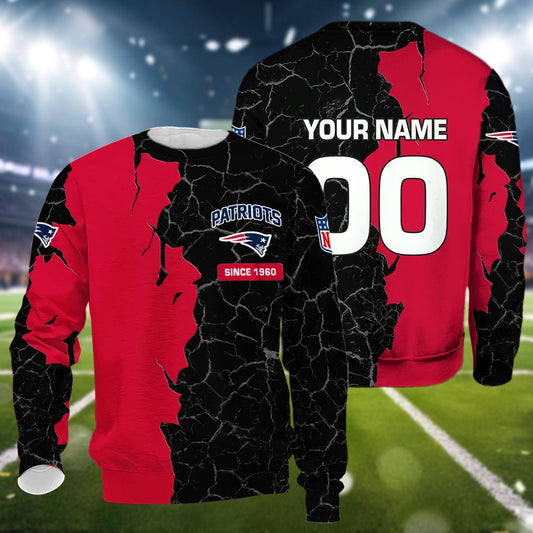 New England Patriots 3d Cracked Design Personalized Apparel