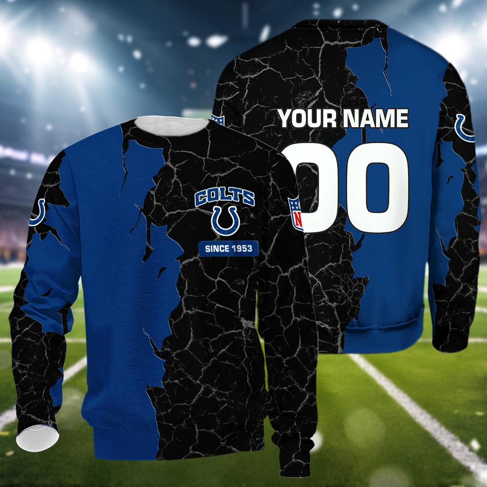 Indianapolis Colts 3d Cracked Design Personalized Apparel