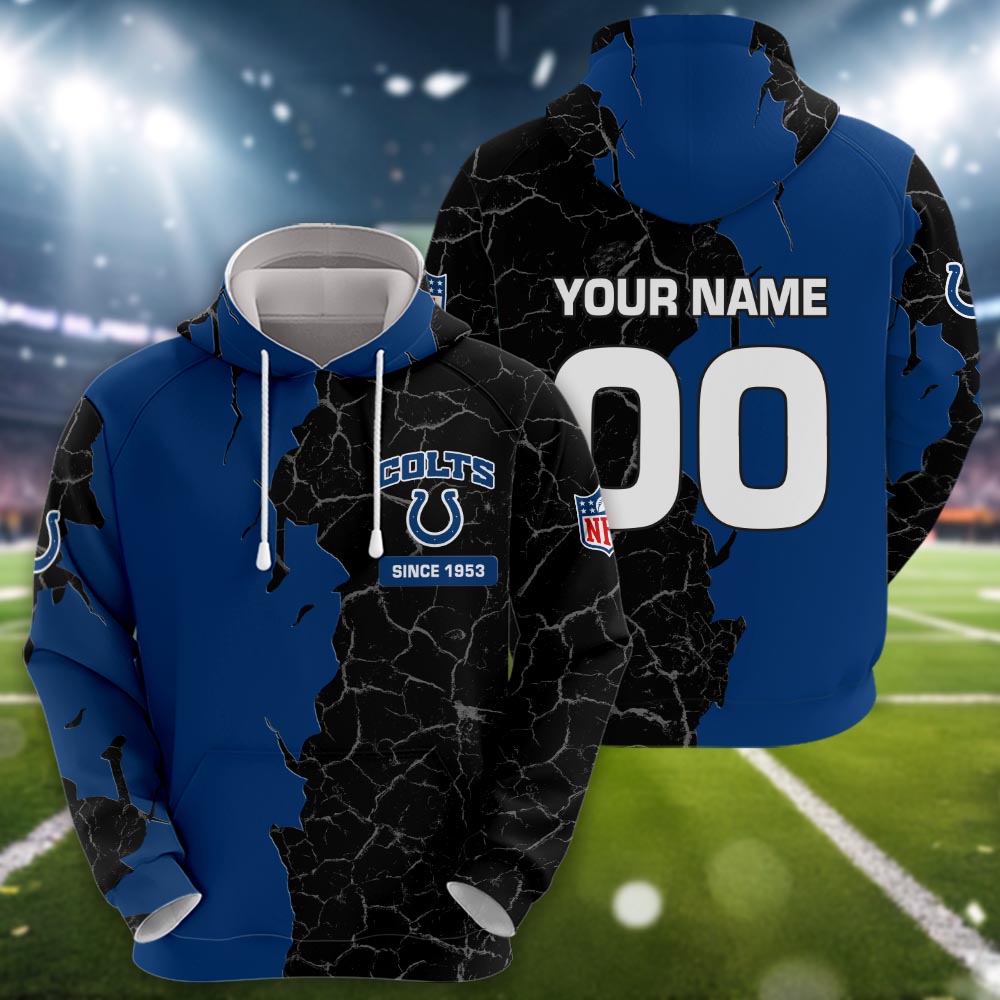Indianapolis Colts 3d Cracked Design Personalized Apparel