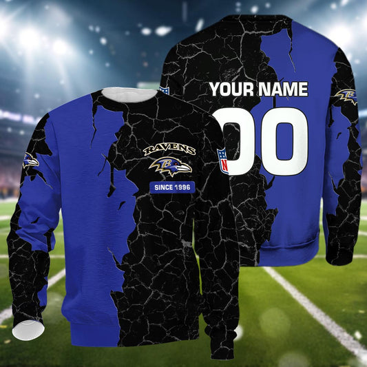 Baltimore Ravens 3d Cracked Design Personalized Apparel