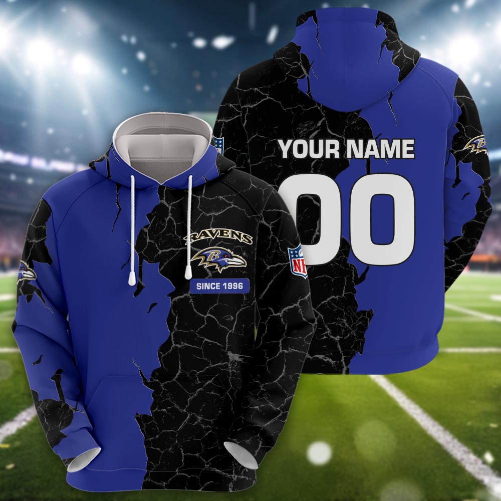 Baltimore Ravens 3d Cracked Design Personalized Apparel