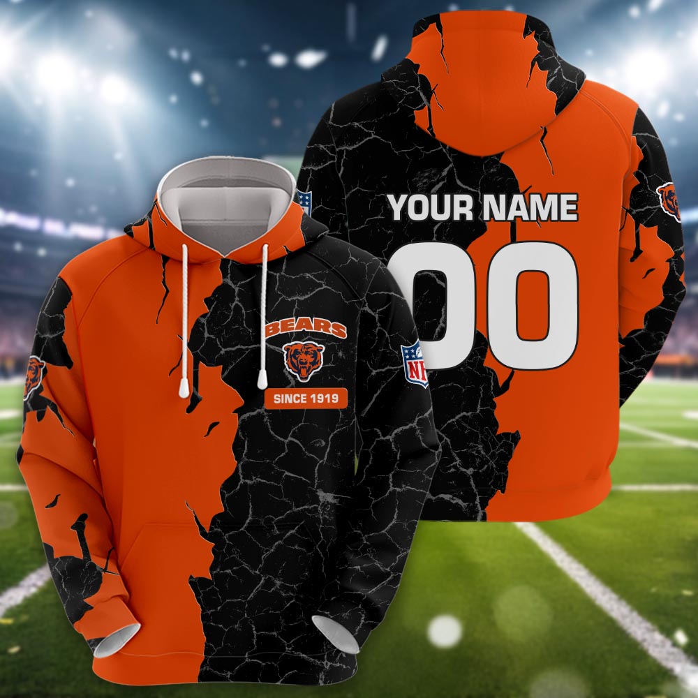 Chicago Bears 3d Cracked Design Personalized Apparel