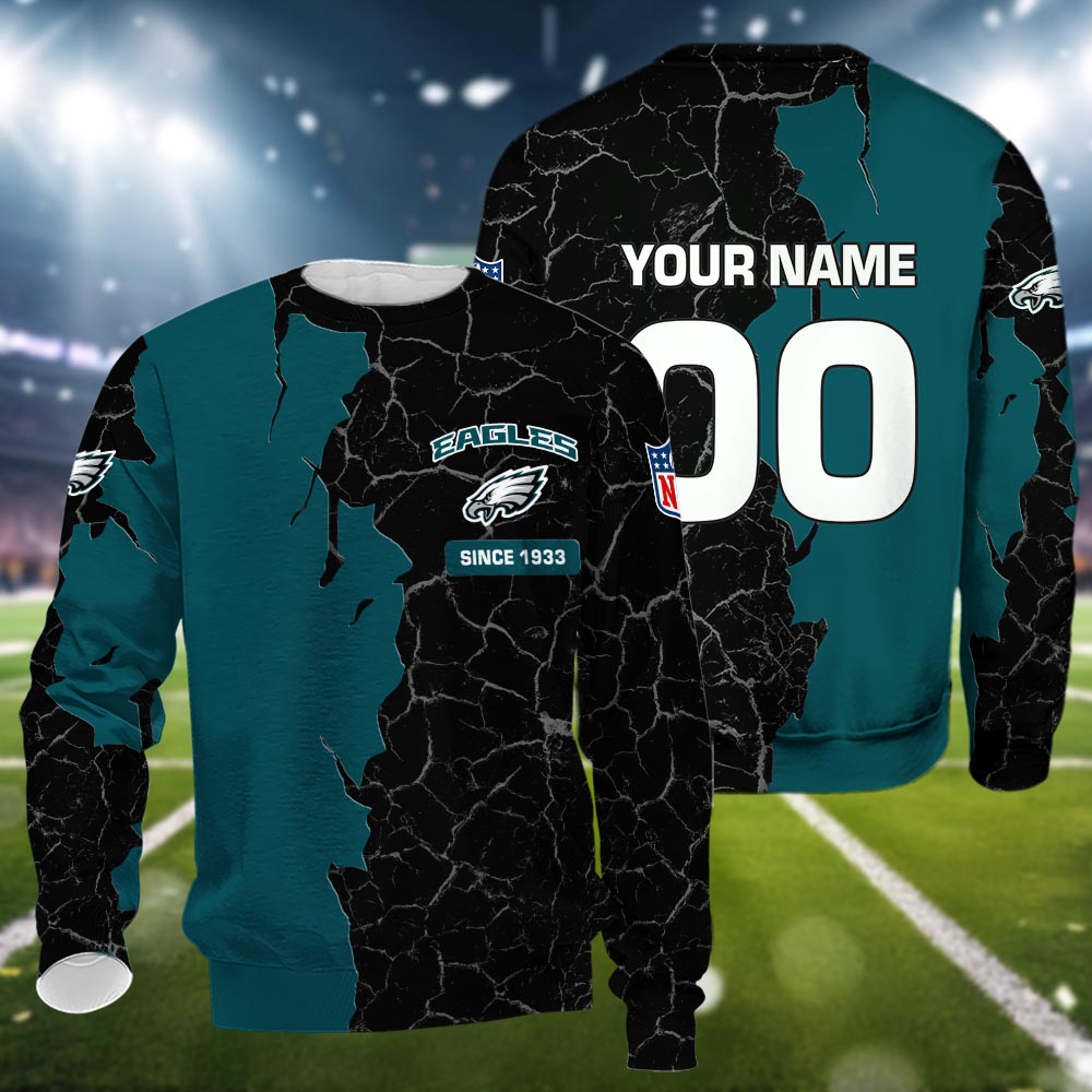 Philadelphia Eagles 3d Cracked Design Personalized Apparel