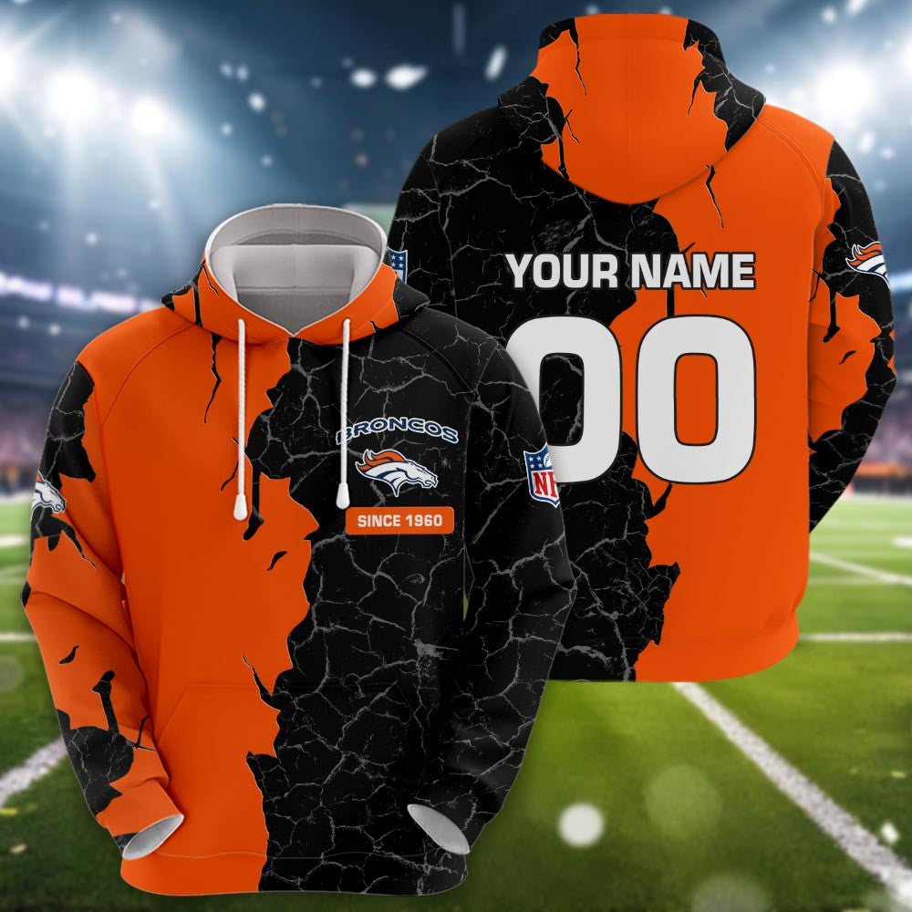 Denver Broncos 3d Cracked Design Personalized Apparel