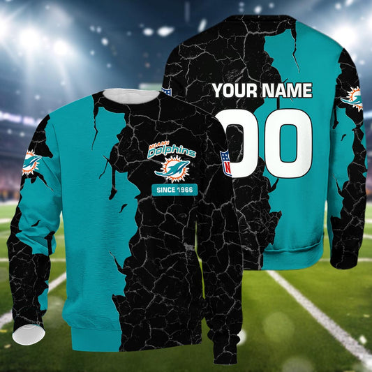 Miami Dolphins 3d Cracked Design Personalized Apparel