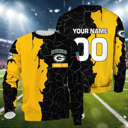 Green Bay Packers 3d Cracked Design Personalized Apparel