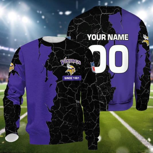Minnesota Vikings 3d Cracked Design Personalized Apparel