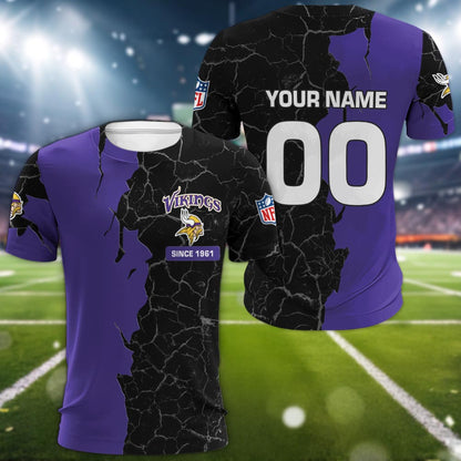 Minnesota Vikings 3d Cracked Design Personalized Apparel