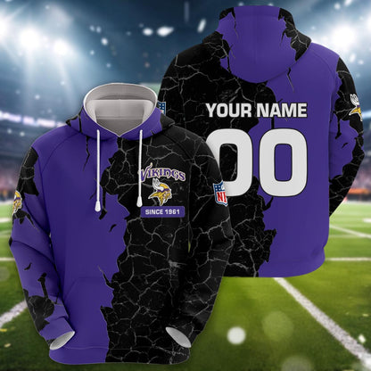 Minnesota Vikings 3d Cracked Design Personalized Apparel