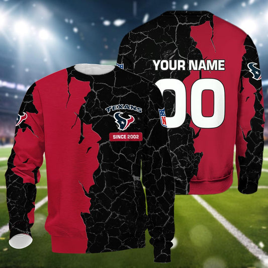 Houston Texans 3d Cracked Design Personalized Apparel