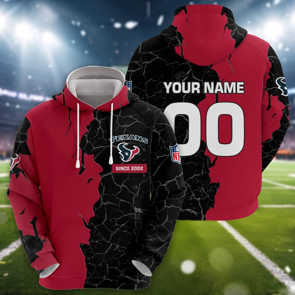 Houston Texans 3d Cracked Design Personalized Apparel