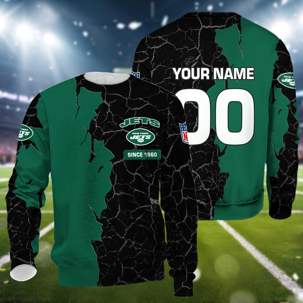 New York Jets 3d Cracked Design Personalized Apparel
